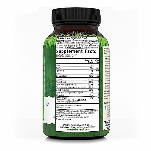 Supplement bottle with nutrition facts label