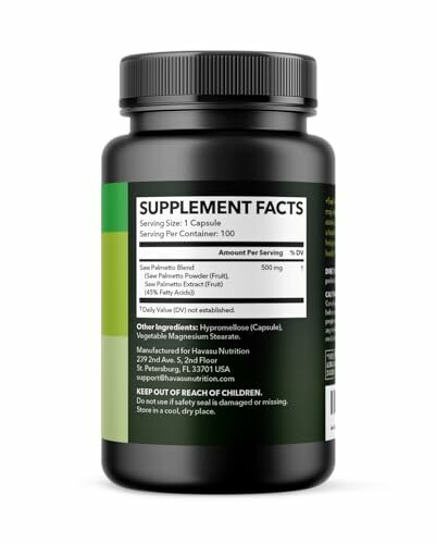 Black bottle with supplement facts label